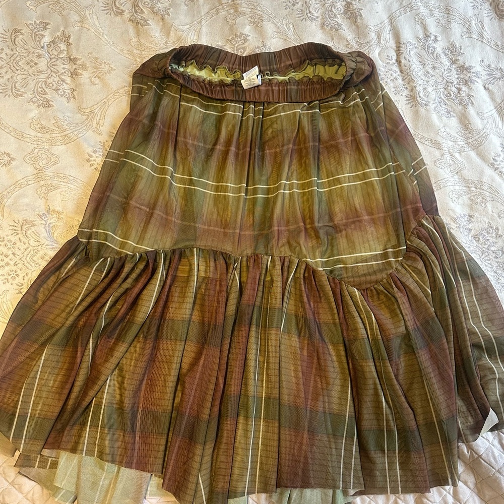 SHEIN Olive Green and Brown Tiered Plaid Maxi Skirt